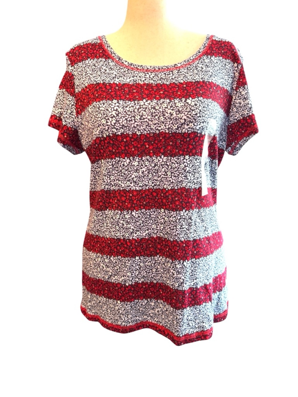 Relativity 100% Cotton Red/WhiteBlue Striped Short Sleeve Tee, Sz XL, NWT